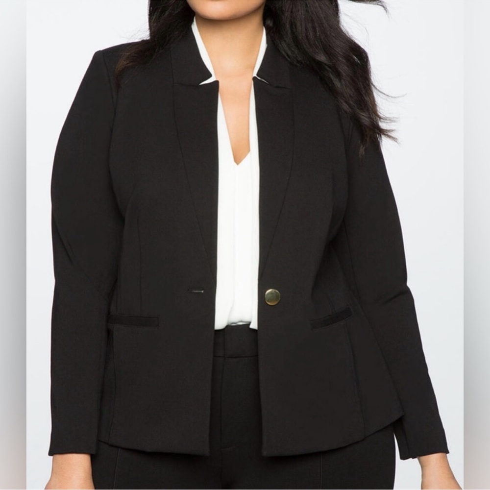 Eloquii Women's Black Mandarin Collarless Blazer Jacket